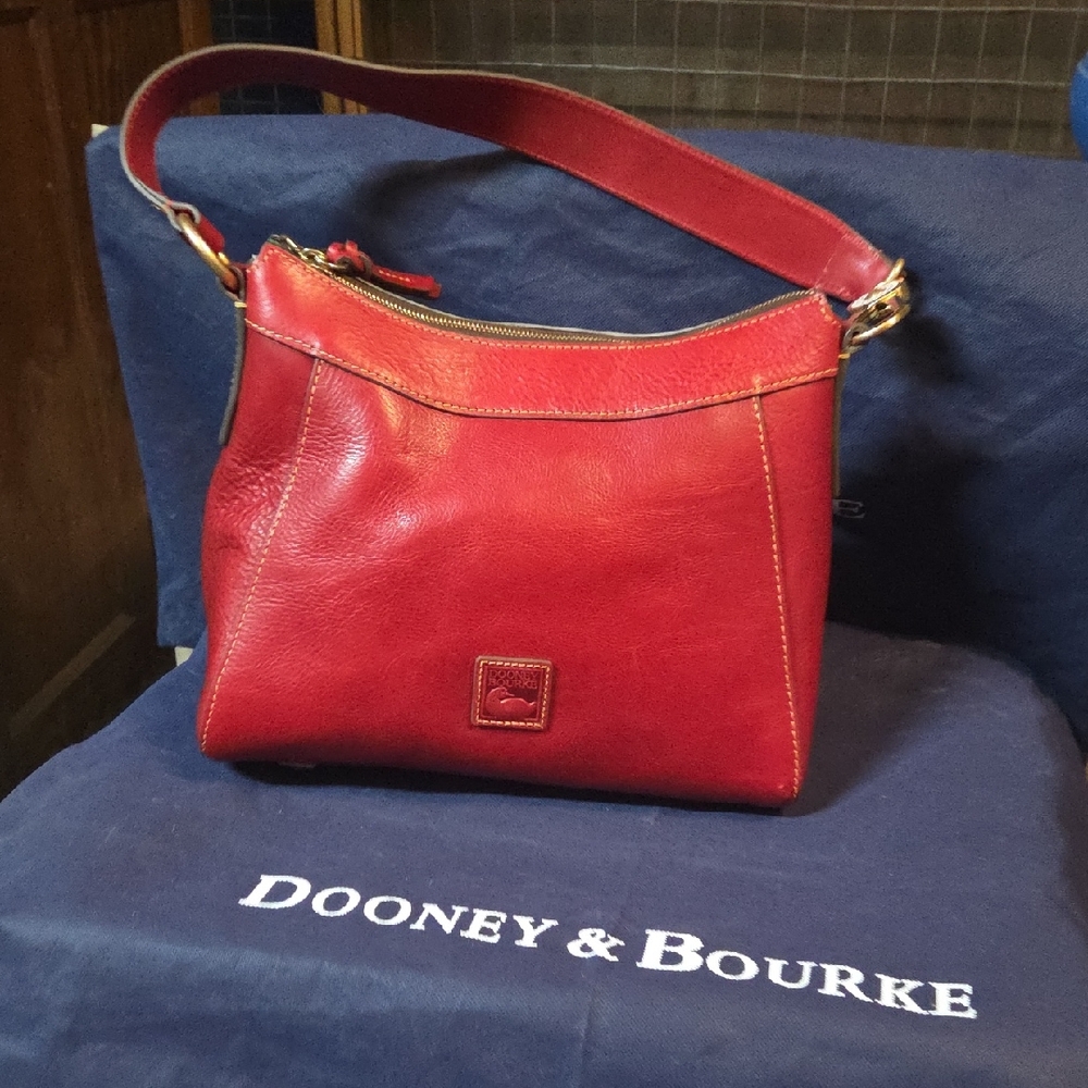 Dooney & Bourke Red Leather Shoulder Hobo with Gold Hardware